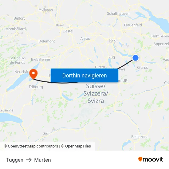 Tuggen to Murten map