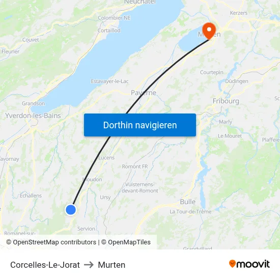 Corcelles-Le-Jorat to Murten map