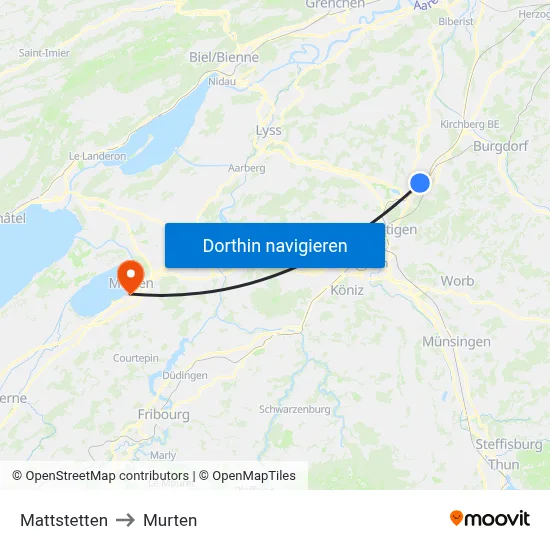 Mattstetten to Murten map
