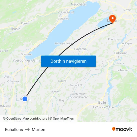Echallens to Murten map