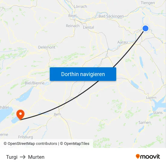 Turgi to Murten map