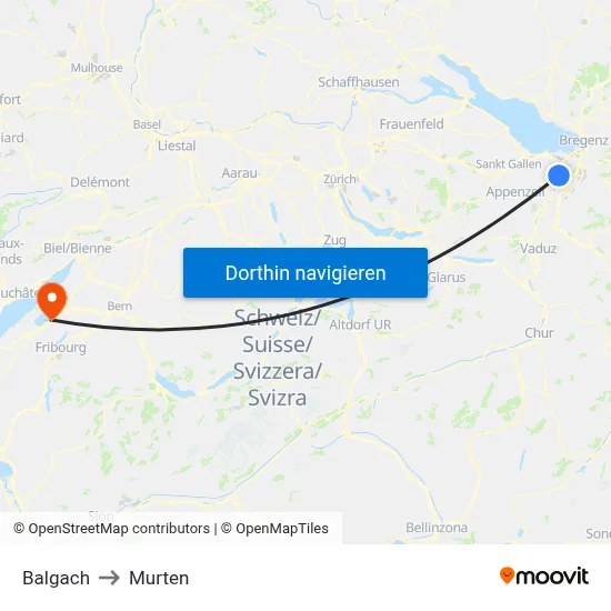 Balgach to Murten map