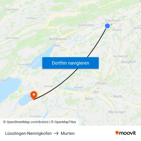 Lüsslingen-Nennigkofen to Murten map