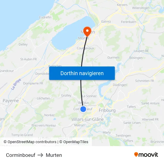 Corminboeuf to Murten map
