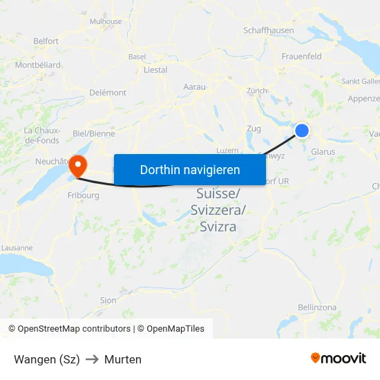 Wangen (Sz) to Murten map