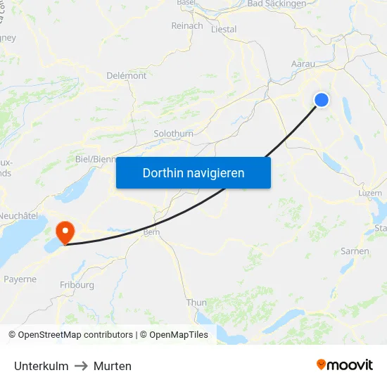 Unterkulm to Murten map