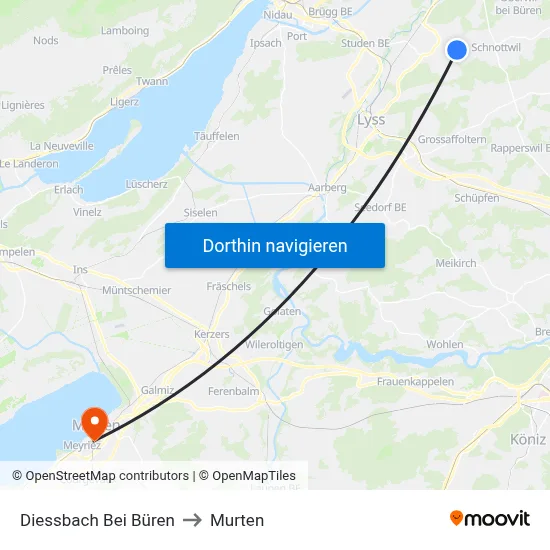 Diessbach Bei Büren to Murten map