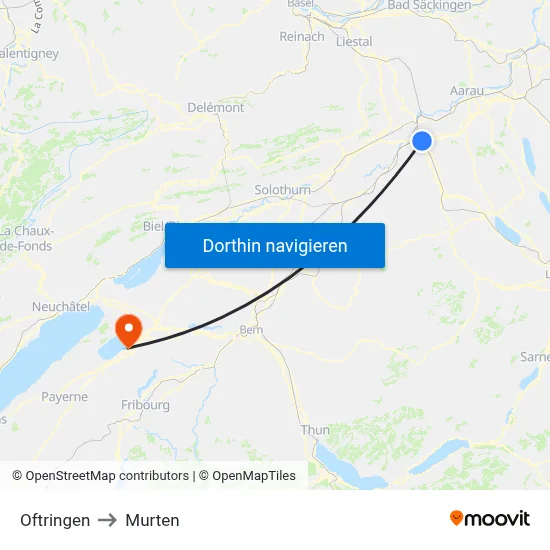 Oftringen to Murten map
