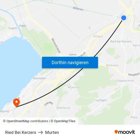 Ried Bei Kerzers to Murten map