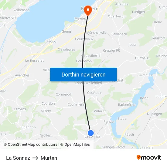 La Sonnaz to Murten map
