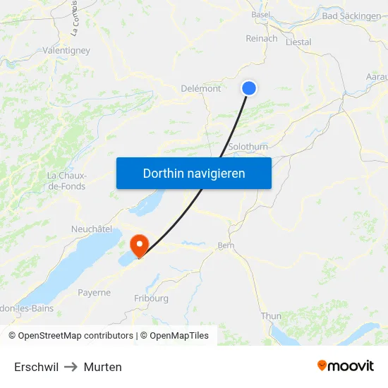 Erschwil to Murten map