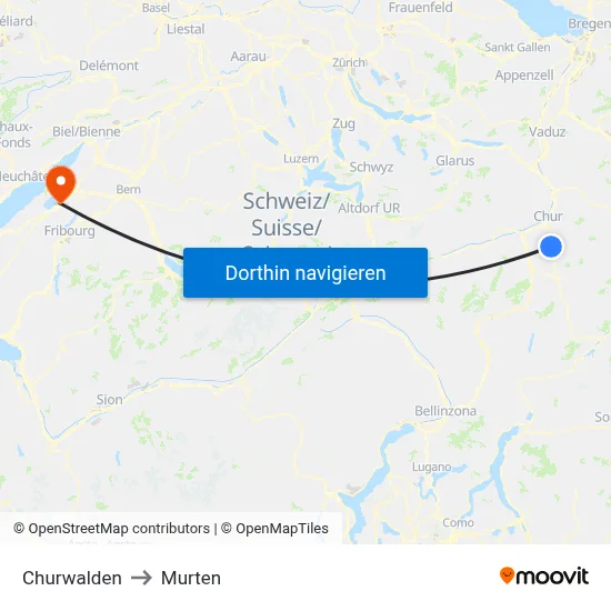 Churwalden to Murten map