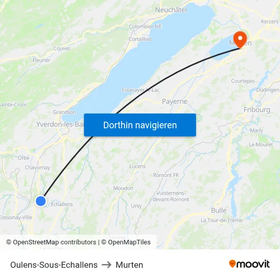 Oulens-Sous-Echallens to Murten map