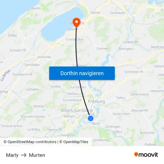 Marly to Murten map