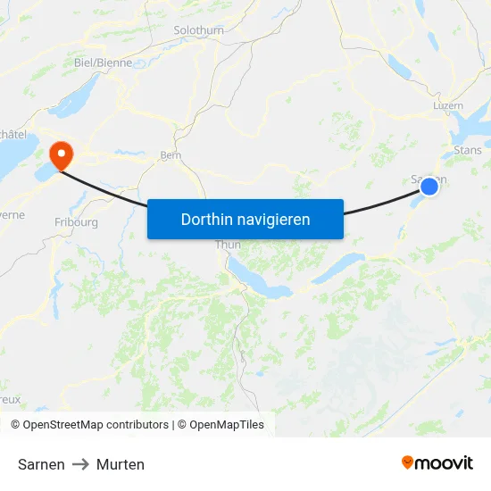 Sarnen to Murten map