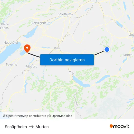 Schüpfheim to Murten map