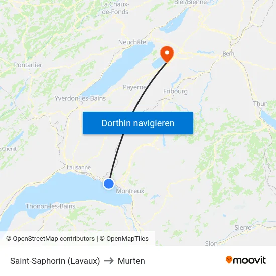 Saint-Saphorin (Lavaux) to Murten map