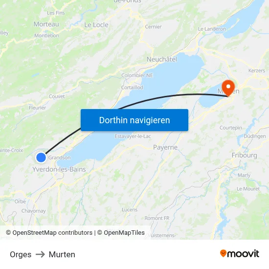 Orges to Murten map