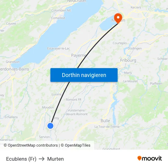 Ecublens (Fr) to Murten map