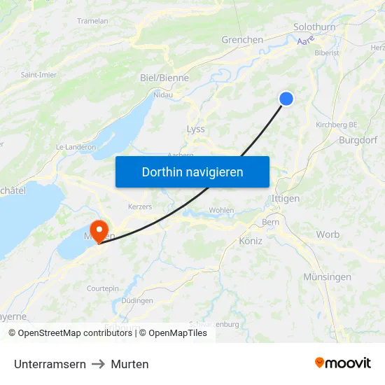 Unterramsern to Murten map
