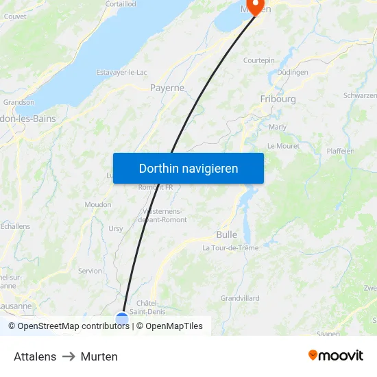 Attalens to Murten map