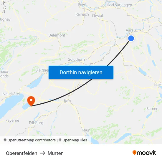 Oberentfelden to Murten map