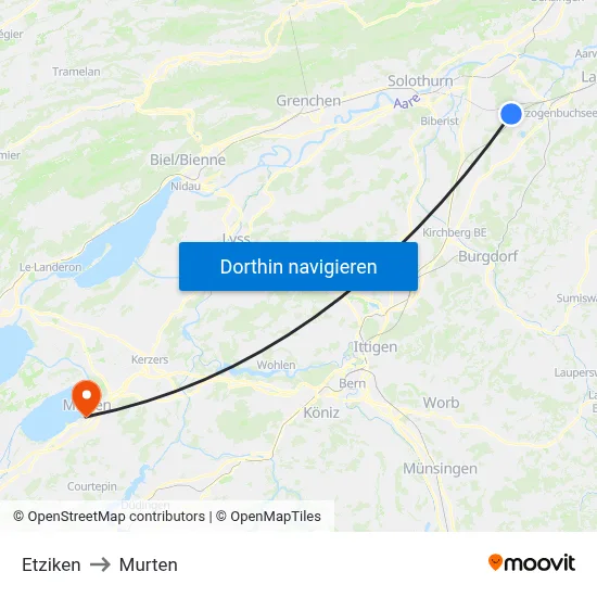 Etziken to Murten map
