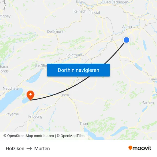 Holziken to Murten map