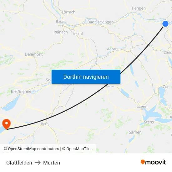 Glattfelden to Murten map