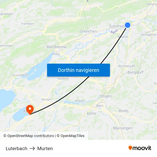 Luterbach to Murten map
