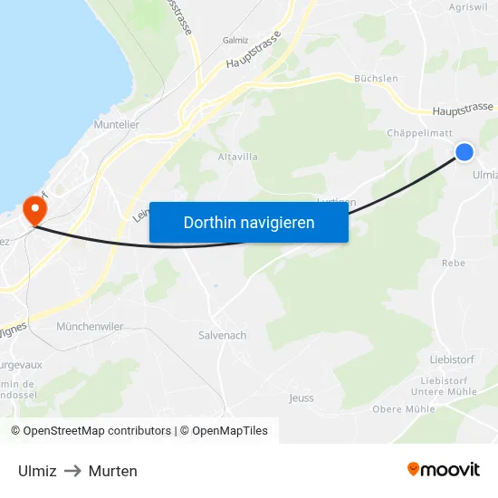 Ulmiz to Murten map