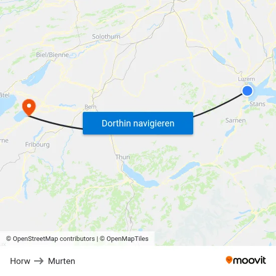 Horw to Murten map