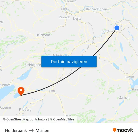 Holderbank to Murten map