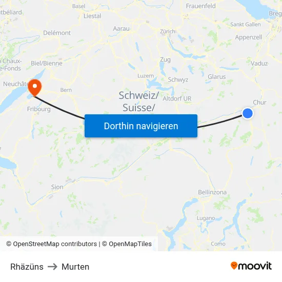 Rhäzüns to Murten map