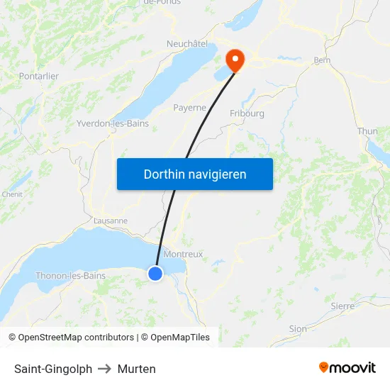 Saint-Gingolph to Murten map