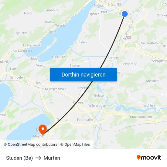 Studen (Be) to Murten map