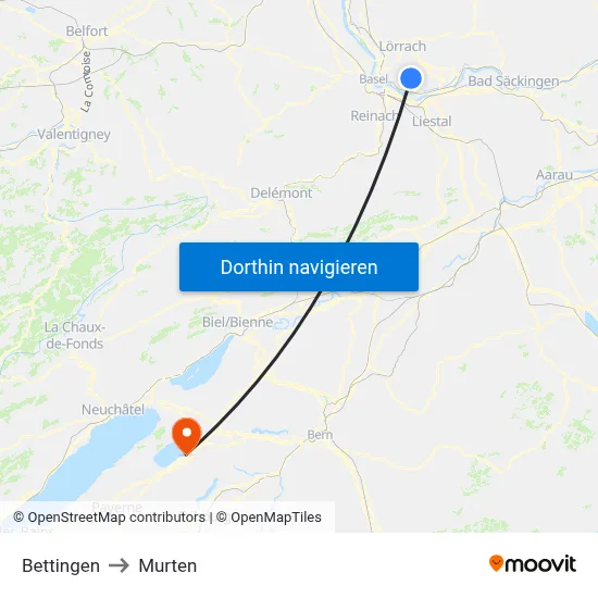 Bettingen to Murten map