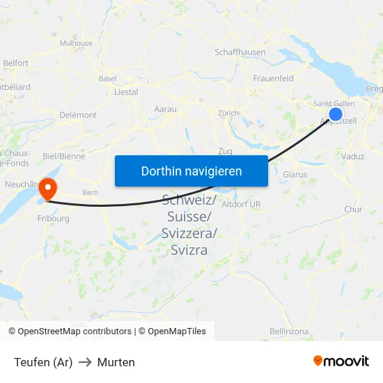 Teufen (Ar) to Murten map