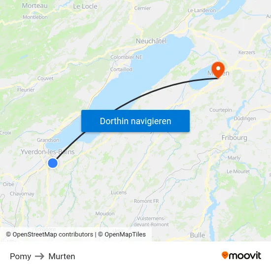 Pomy to Murten map