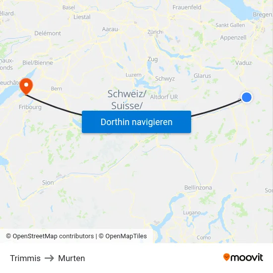 Trimmis to Murten map