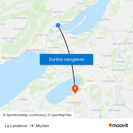 Le Landeron to Murten map