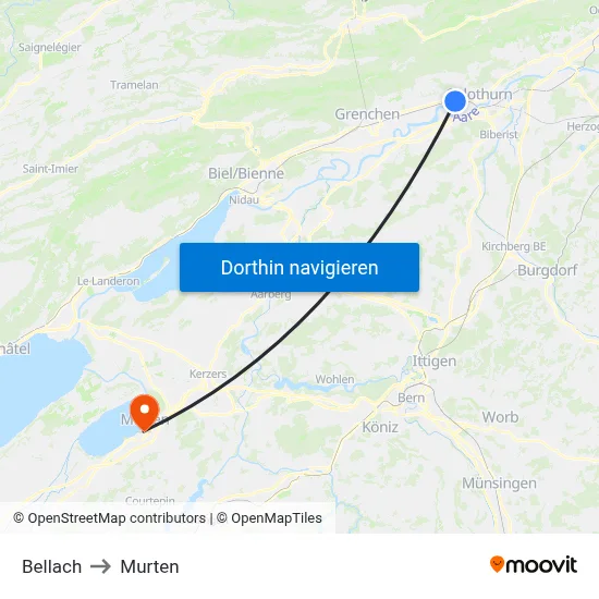 Bellach to Murten map