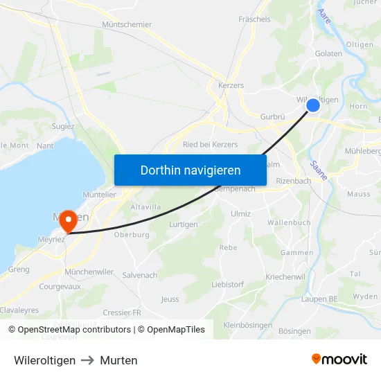 Wileroltigen to Murten map
