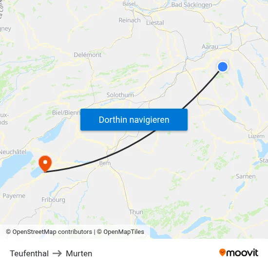 Teufenthal to Murten map