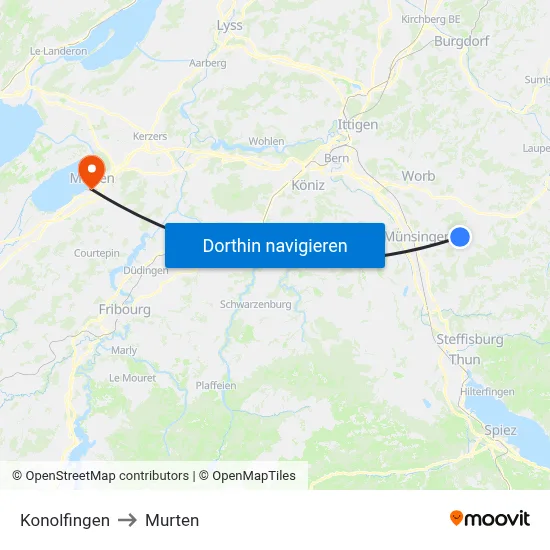 Konolfingen to Murten map
