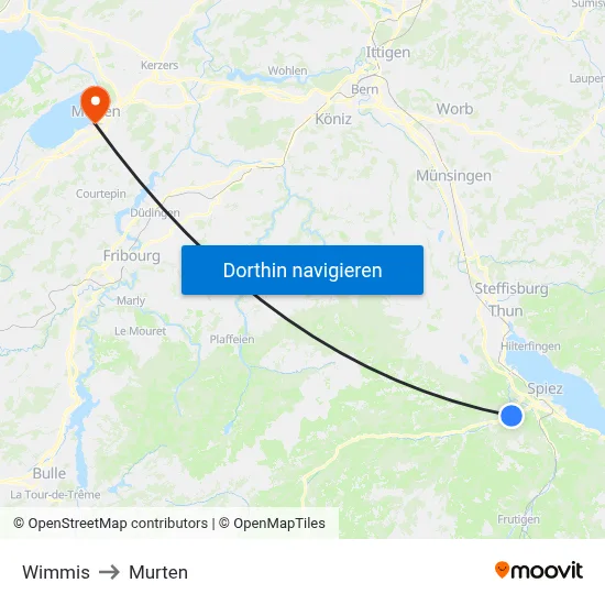 Wimmis to Murten map