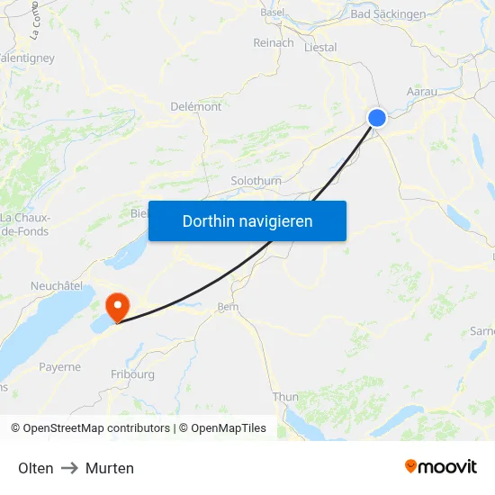 Olten to Murten map