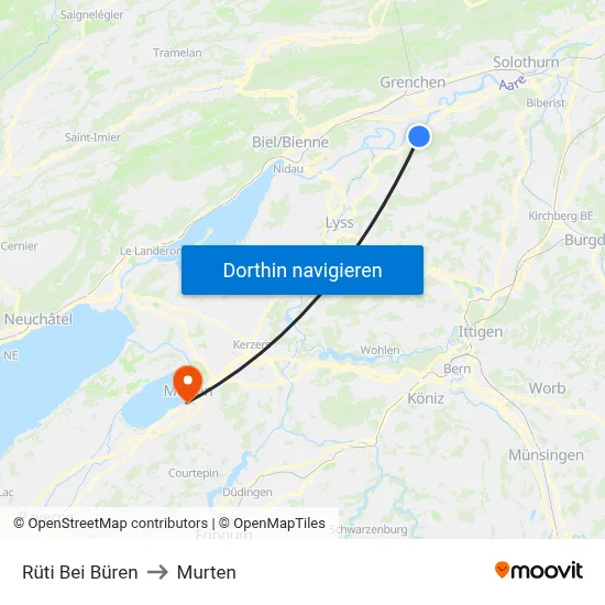 Rüti Bei Büren to Murten map