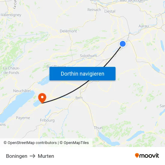 Boningen to Murten map