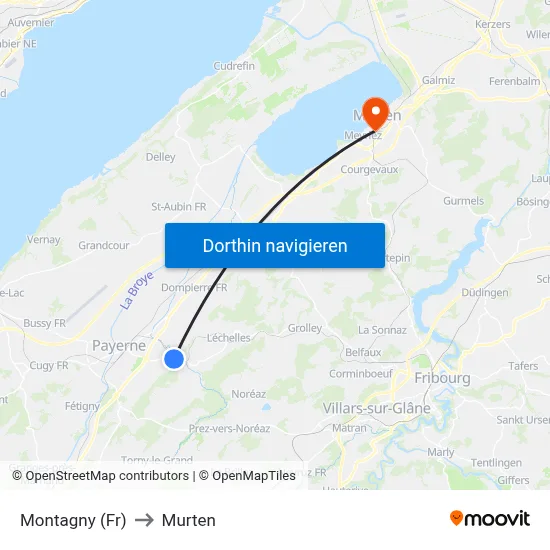 Montagny (Fr) to Murten map